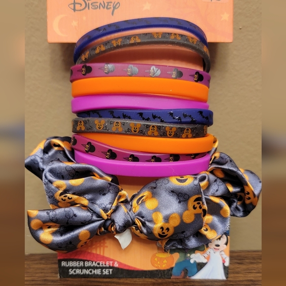 Disney Other - Disney Micket Mouse Halloween Hair Scrunchie Hair Set Rubber Bracelet New